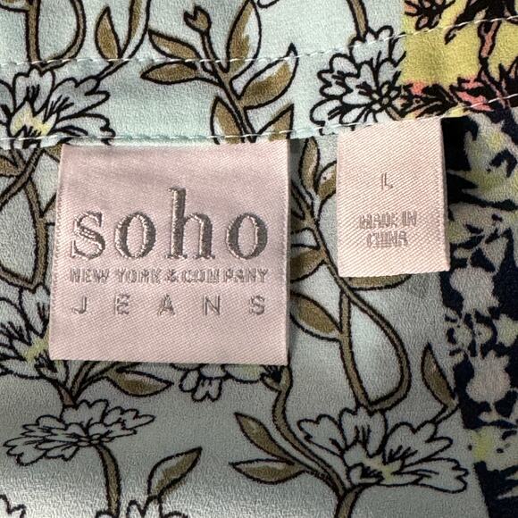 SOHO NY & Company Large Top Floral Cold Shoulder Ruffled Sleeve V-Neck Multi - Picture 7 of 9